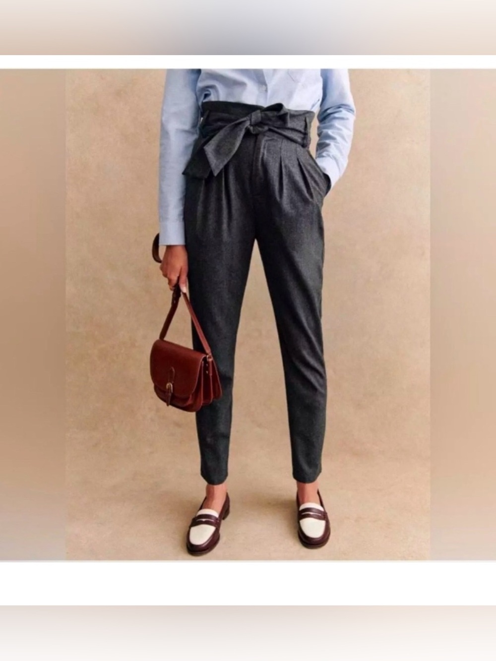 Sezane Charcoal Paperbag Waist Trousers